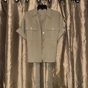 Zara Men's Khaki Button-Down Shirt